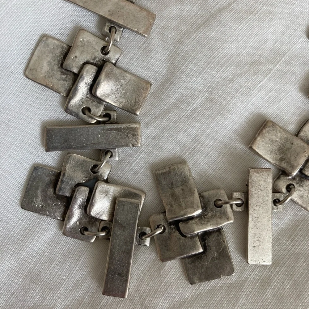 Omani Silver Chunky Crosshatch Statement Necklace
